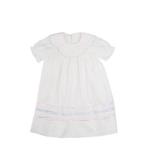 Load image into Gallery viewer, Donahue Dress - Blessings White Batiste, Blue, Pink Ribbon
