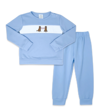 Load image into Gallery viewer, Bayou Banded Pant Set - Boardwalk Blue, Puppy Love
