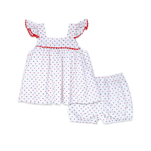 Load image into Gallery viewer, Sally Swing Set - Navy and Red Swiss Dot
