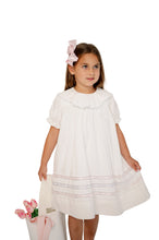 Load image into Gallery viewer, Donahue Dress - Blessings White Batiste, Blue, Pink Ribbon
