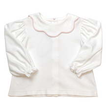 Load image into Gallery viewer, Scarlett Scalloped Blouse LS - White/Pink Piping

